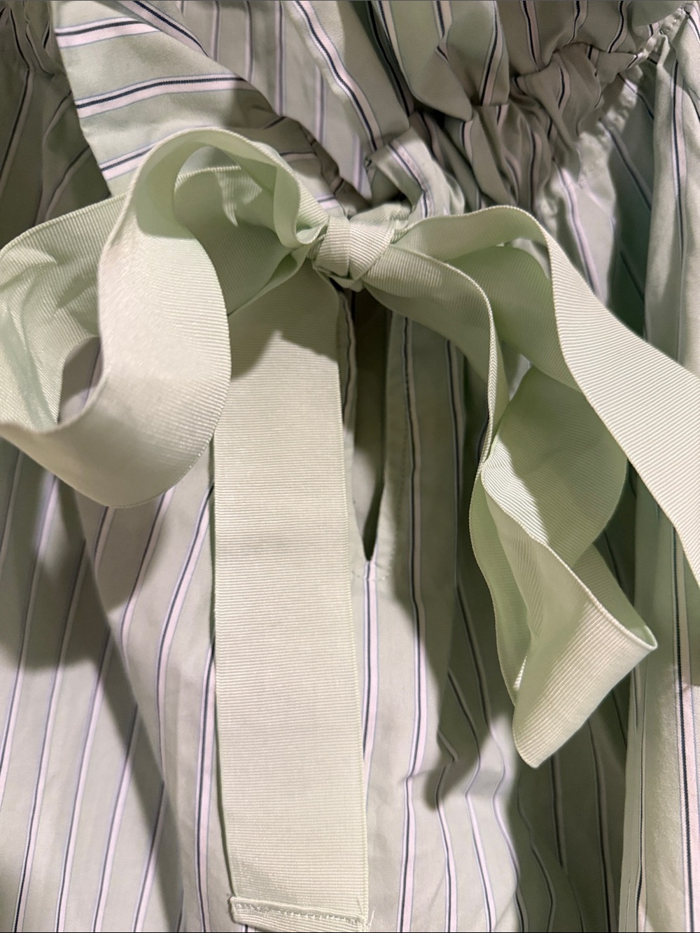 Light Green Striped Ruffled Tie-Neck Blouse - Picture 3 of 9